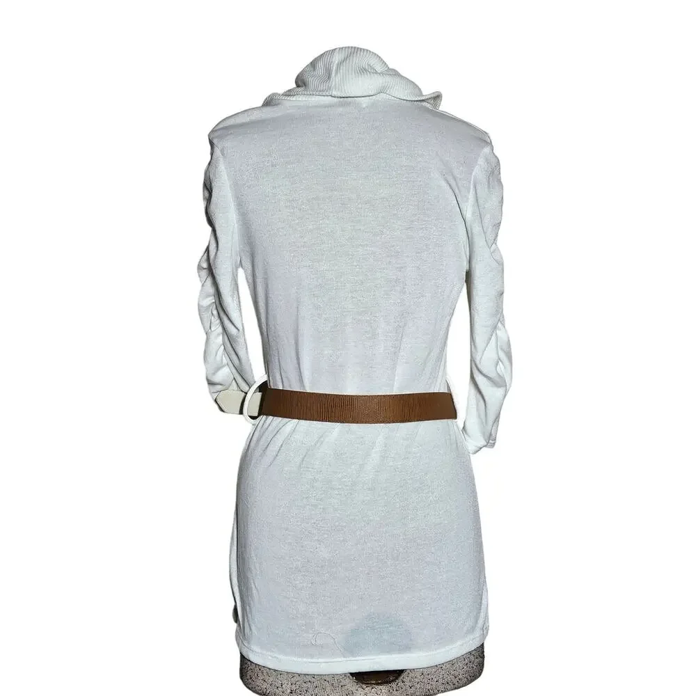 White Belted Turtleneck Sweater Size Large
